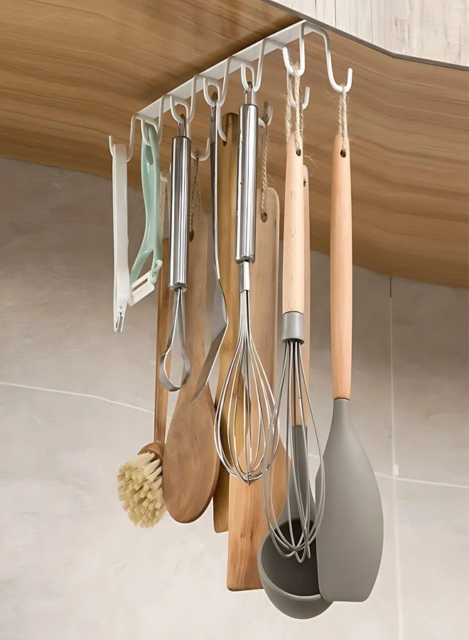 Hian Double-Row 12 Hooks Metal Hanging Rack | 26x7.5 cm, White, Pack of 1 | Rust-Resistant Metal with Anti-Slip Coating | Maximizes Space & Prevents Slippage | Perfect for Kitchen, Bathroom & Home Use - Image 1